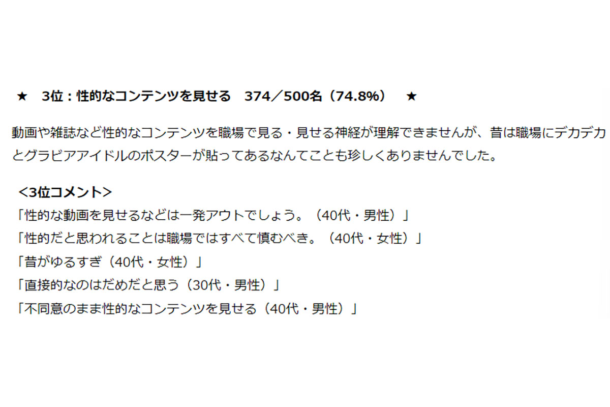 「セクハラだと思うこと」3位／URUHOME（ウルホーム）調べ