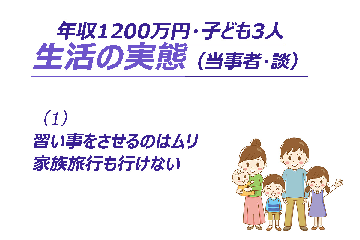 世帯年収1200万円・子ども3人の生活実態とは（Xでの投稿から引用）