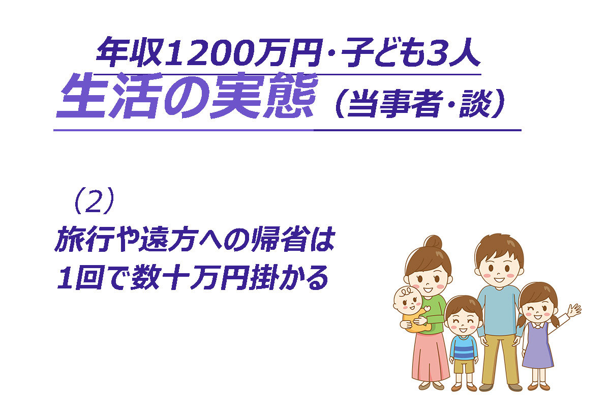 世帯年収1200万円・子ども3人の生活実態とは（Xでの投稿から引用）