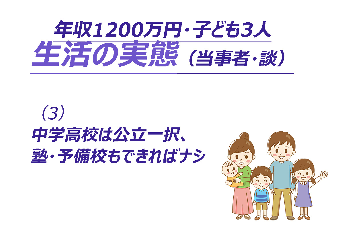 世帯年収1200万円・子ども3人の生活実態とは（Xでの投稿から引用）